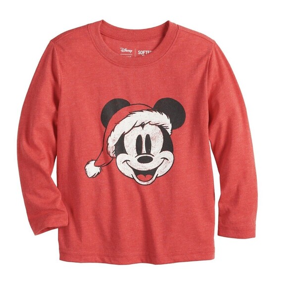 Jumping Bean Disney Mickey Mouse Santa Hat Long Sleeve Graphic Tee Toddler 3T - Picture 1 of 5